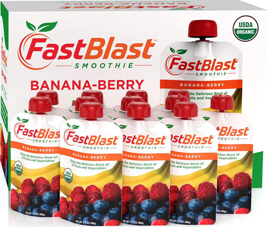 FastBlast Banana-Berry Smoothie. Supports Intermittent Fasting. Controls Appetite and Maintains Energy. USDA Certified Organic, Vegan, Non-GMO, Soy Free and No Added Sugar (12 Units)
