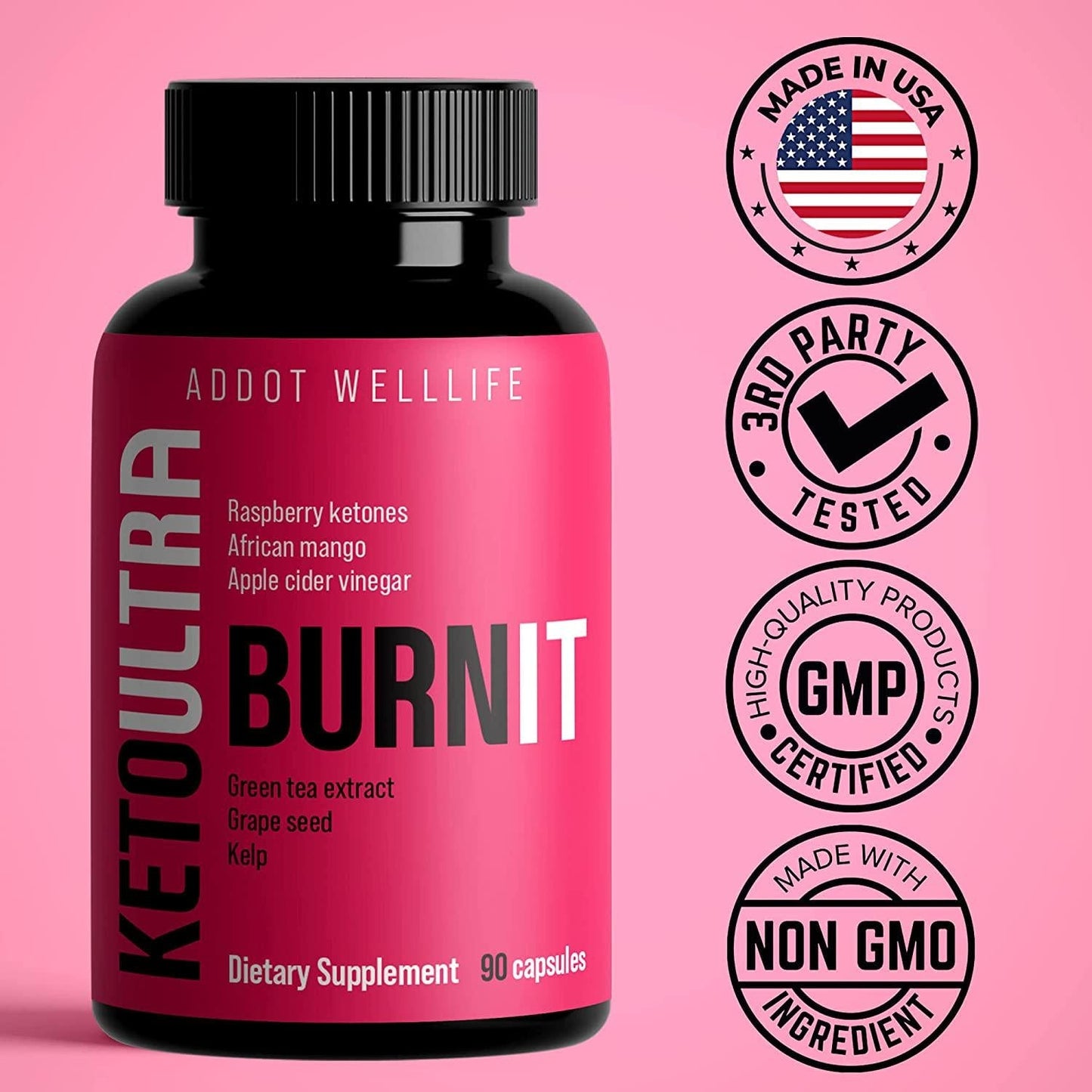 Fast Acting Premium Keto Pills, 90 Capsules for 45 Days with Raspberry Ketones, African Mango, Apple Cider Vinegar and More