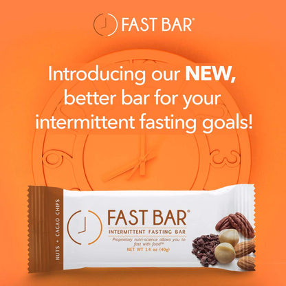 Fast Bar, Nuts and Cacao Chips, Gluten Free, Plant Based Protein Bar For Weight Management and Intermittent Fasting (10 Count Box)