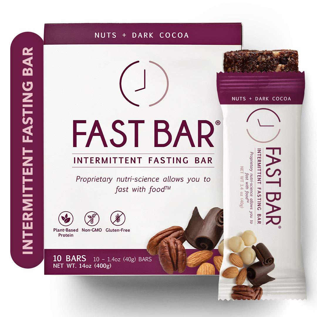 Fast Bar, Nuts and Dark Cocoa, Gluten Free, Plant Based Protein Bar For Weight Management and Intermittent Fasting (10 Count Box)