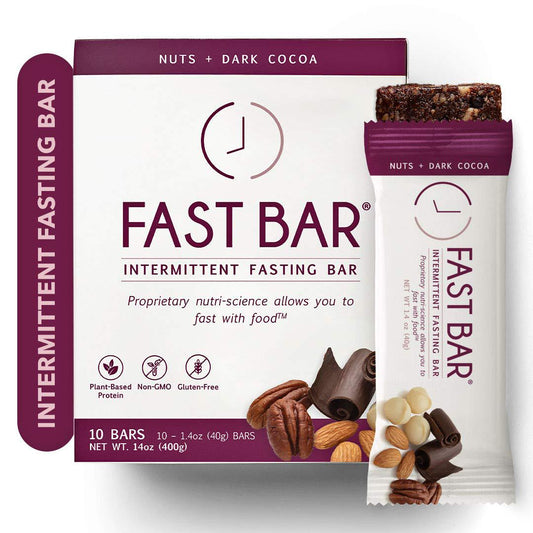 Fast Bar, Nuts and Dark Cocoa, Gluten Free, Plant Based Protein Bar For Weight Management and Intermittent Fasting (10 Count Box)
