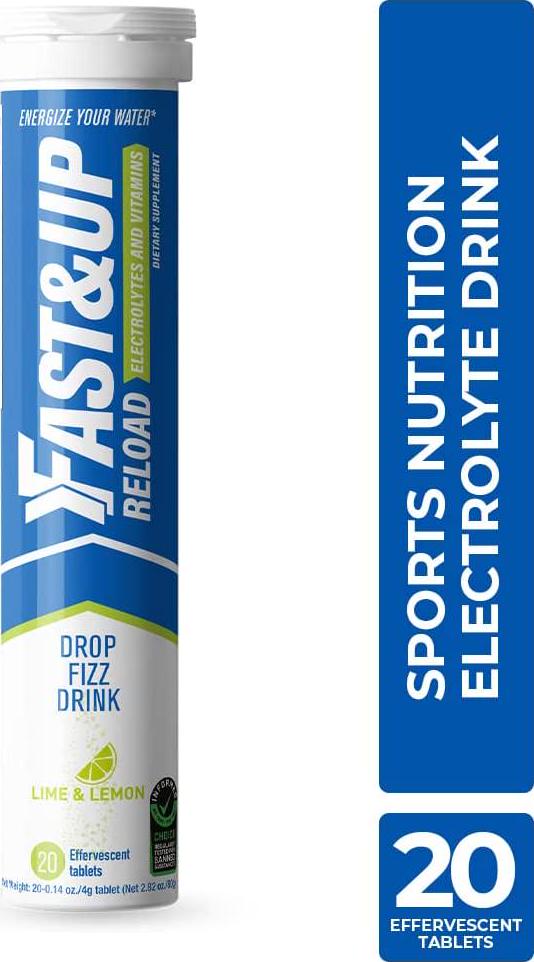 Fast&Up Reload - Electrolyte Energy Drink - Sports Nutrition Electrolyte Drink - Effervescent Tablets for Running and Cycling- 20 effervescent Tablets - Lime and Lemon Flavour
