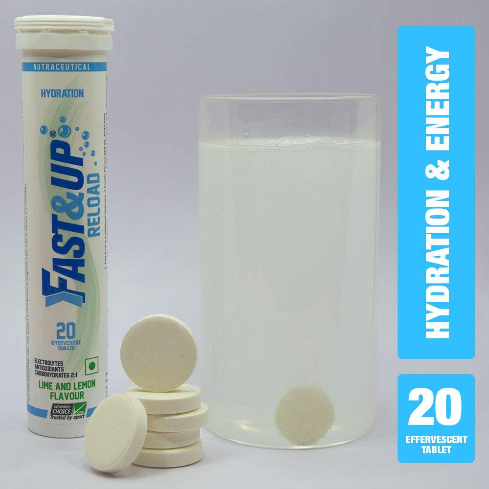 Fast&Up Reload -Electrolyte Energy Drink - On-The-Go Low Sugar Electrolytes - 40 effervescent Tablets - Strawberry Flavour - Lime and Lemon Flavour