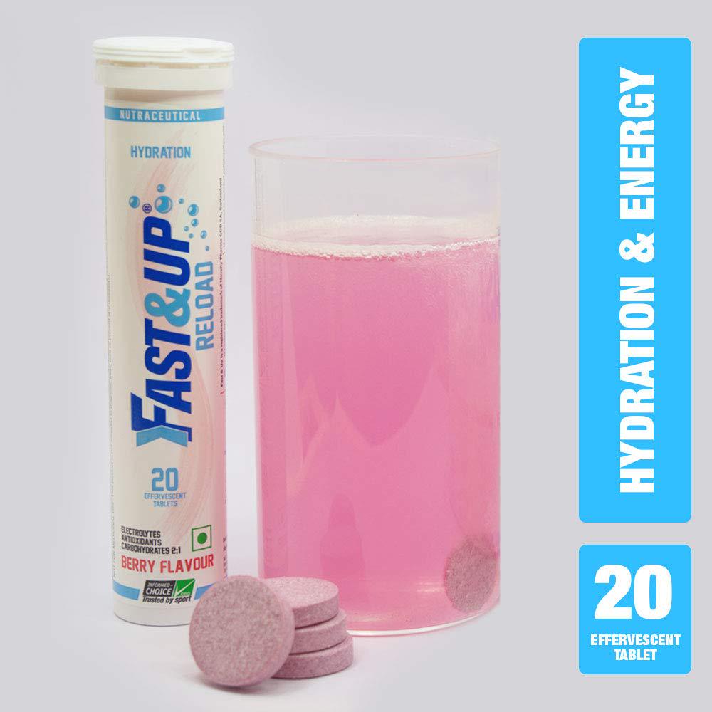 Fast&Up Reload -Electrolyte Energy Drink - On-The-Go Low Sugar Electrolytes - 40 effervescent Tablets - Strawberry Flavour - Lime and Lemon Flavour