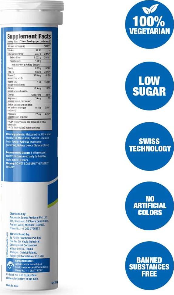Fast&Up Reload - Electrolyte Energy Drink - Sports Nutrition Electrolyte Drink - Effervescent Tablets for Running and Cycling- 20 effervescent Tablets - Lime and Lemon Flavour