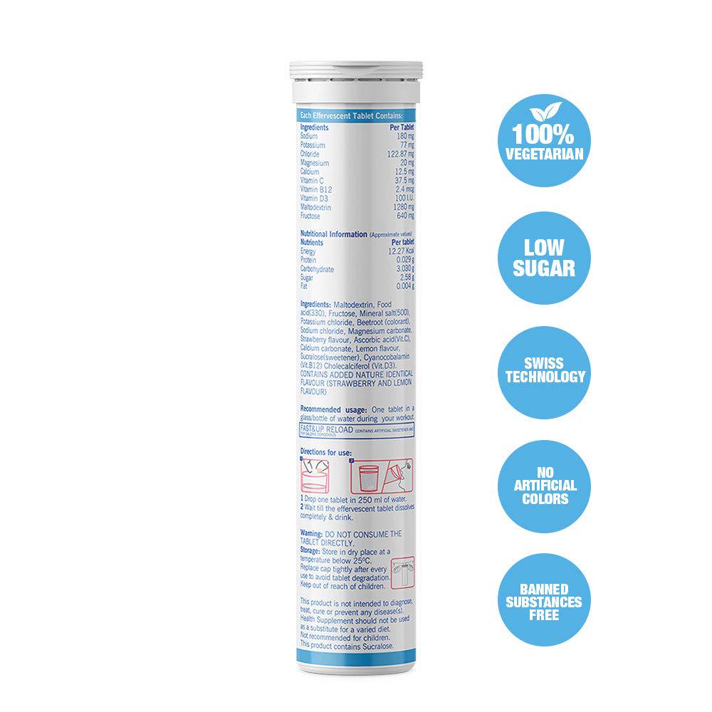 Fast&Up Reload -Electrolyte Energy Drink - On-The-Go Low Sugar Electrolytes - 40 effervescent Tablets - Strawberry Flavour - Lime and Lemon Flavour