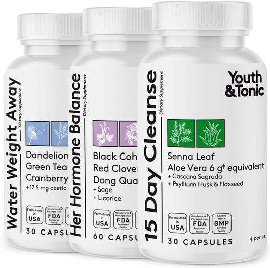 Fast Waste Loss and Water Retention for Belly Bloating Because of Hormonal Imbalance | PMS Menopause Relief and Weight Control Bundle | Support for Women Hormone Balance and Thin Waistline and Slender Body