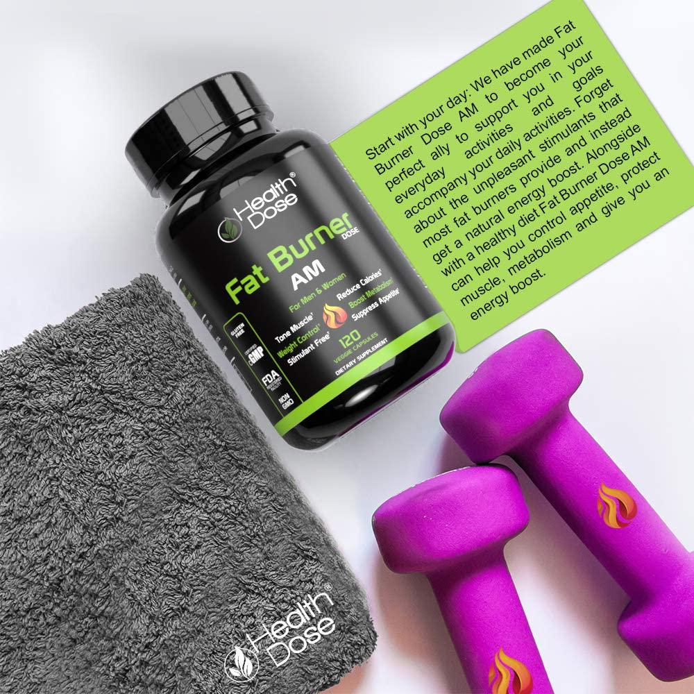 Fat Burner Dose Am Day-Time By Health Dose, 120 Vegetarian Capsules, Green Tea, L-Carnitine Tartrate, Uva Ursi, Garcinia Cambogia, Apple Cider Vinegar - More, Weight Loss for Men and Women Supplement.