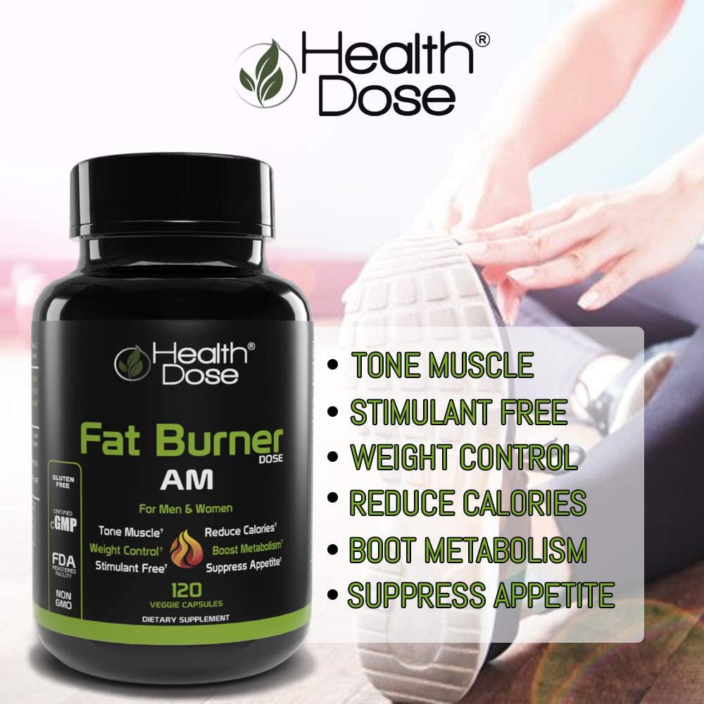 Fat Burner Dose Am Day-Time By Health Dose, 120 Vegetarian Capsules, Green Tea, L-Carnitine Tartrate, Uva Ursi, Garcinia Cambogia, Apple Cider Vinegar - More, Weight Loss for Men and Women Supplement.