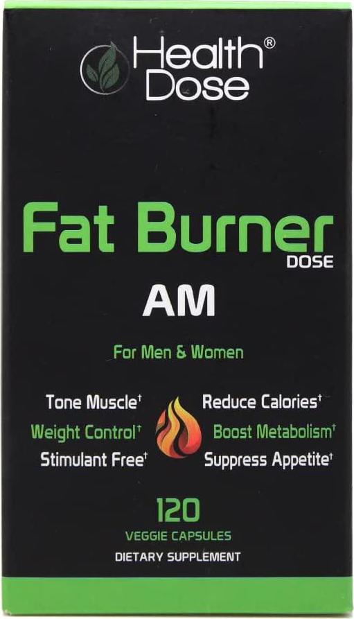 Fat Burner Dose Am Day-Time By Health Dose, 120 Vegetarian Capsules, Green Tea, L-Carnitine Tartrate, Uva Ursi, Garcinia Cambogia, Apple Cider Vinegar - More, Weight Loss for Men and Women Supplement.