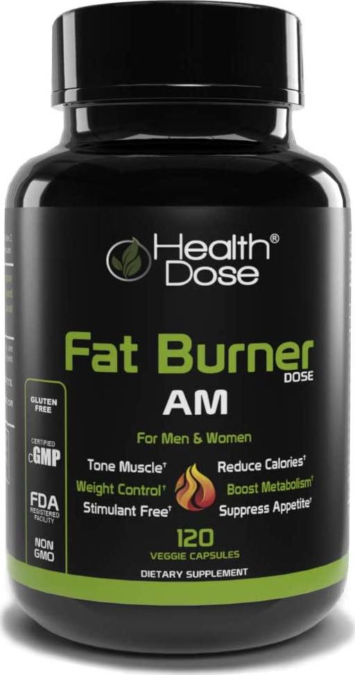Fat Burner Dose Am Day-Time By Health Dose, 120 Vegetarian Capsules, Green Tea, L-Carnitine Tartrate, Uva Ursi, Garcinia Cambogia, Apple Cider Vinegar - More, Weight Loss for Men and Women Supplement.
