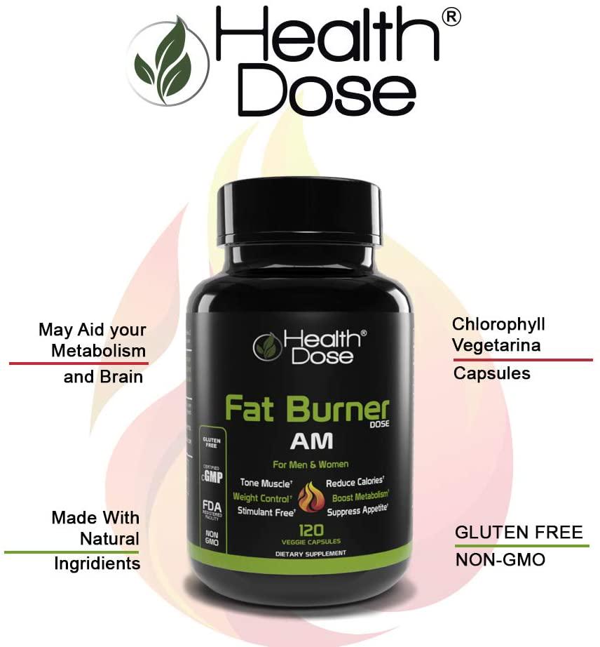 Fat Burner Dose Am Day-Time By Health Dose, 120 Vegetarian Capsules, Green Tea, L-Carnitine Tartrate, Uva Ursi, Garcinia Cambogia, Apple Cider Vinegar - More, Weight Loss for Men and Women Supplement.