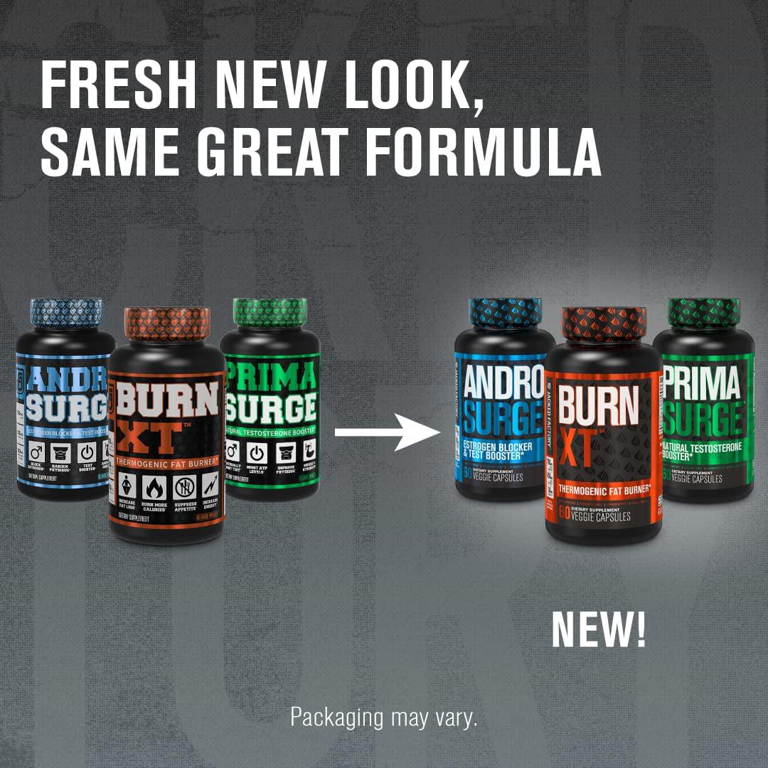 Fat Burner with Testosterone Booster Stack - Burn-XT Thermogenic Fat Burner, ANDROSURGE Estrogen Blocker, and PRIMASURGE Testosterone Booster for Men