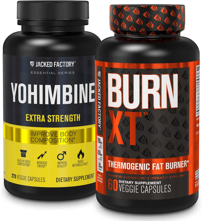 Fat Burner with Yohimbine - Thermogenic Supplements for Men and Women - Burn-XT Thermogenic Fat Burner and Yohimbine Extra Strength Supplement 2.5mg, 270 Capsules