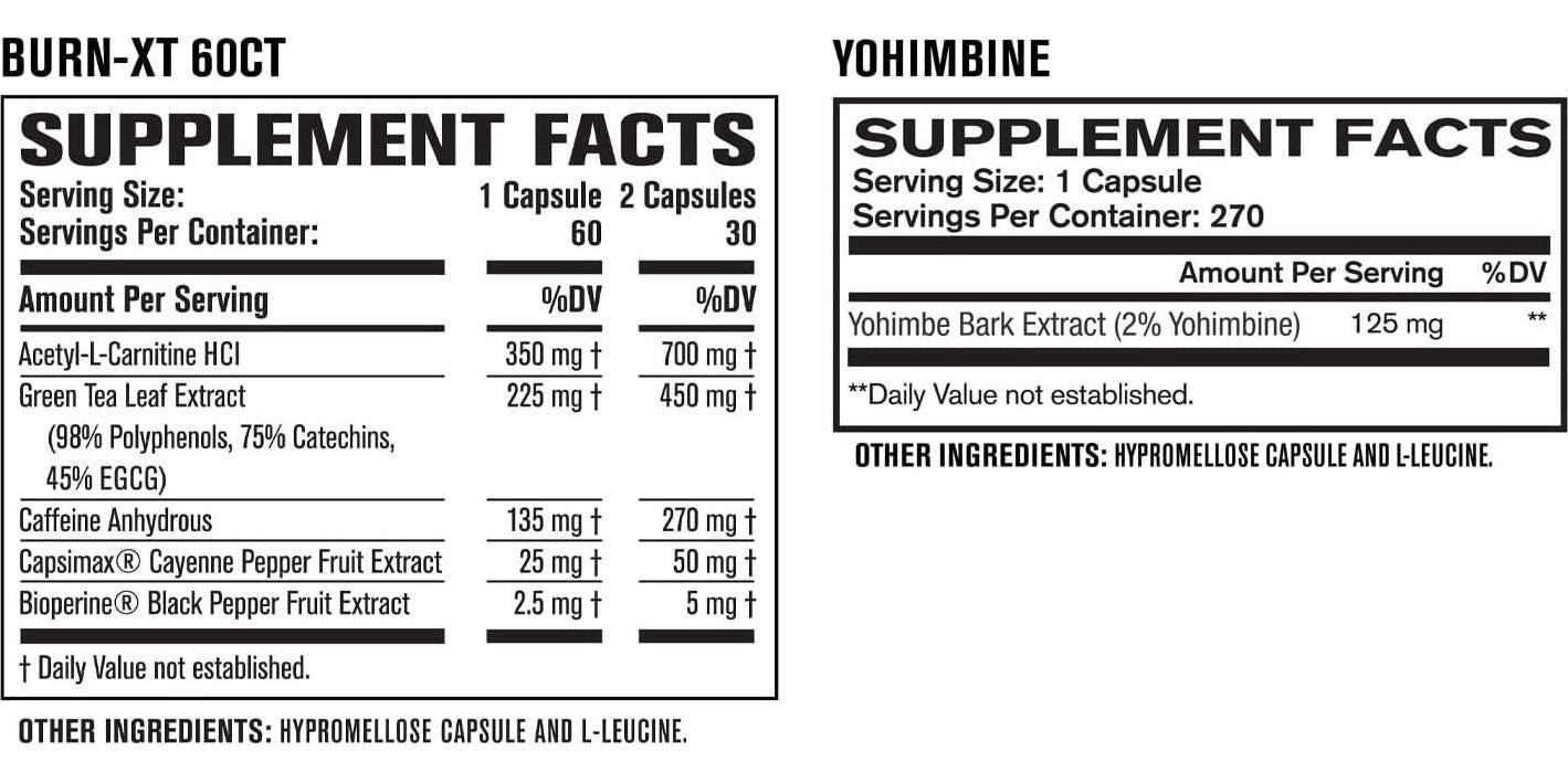 Fat Burner with Yohimbine - Thermogenic Supplements for Men and Women - Burn-XT Thermogenic Fat Burner and Yohimbine Extra Strength Supplement 2.5mg, 270 Capsules