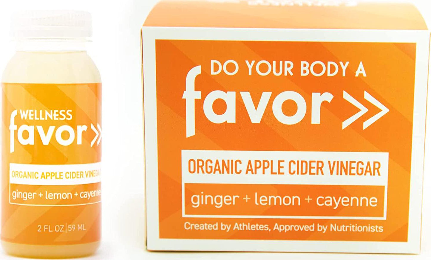 Favor Apple Cider Vinegar Wellness Shot with Ginger, Lemon and Cayenne - Organic Drink for Immunity Boost, Digestion and Gut Health - Pack of 12 (2 fl oz Each)