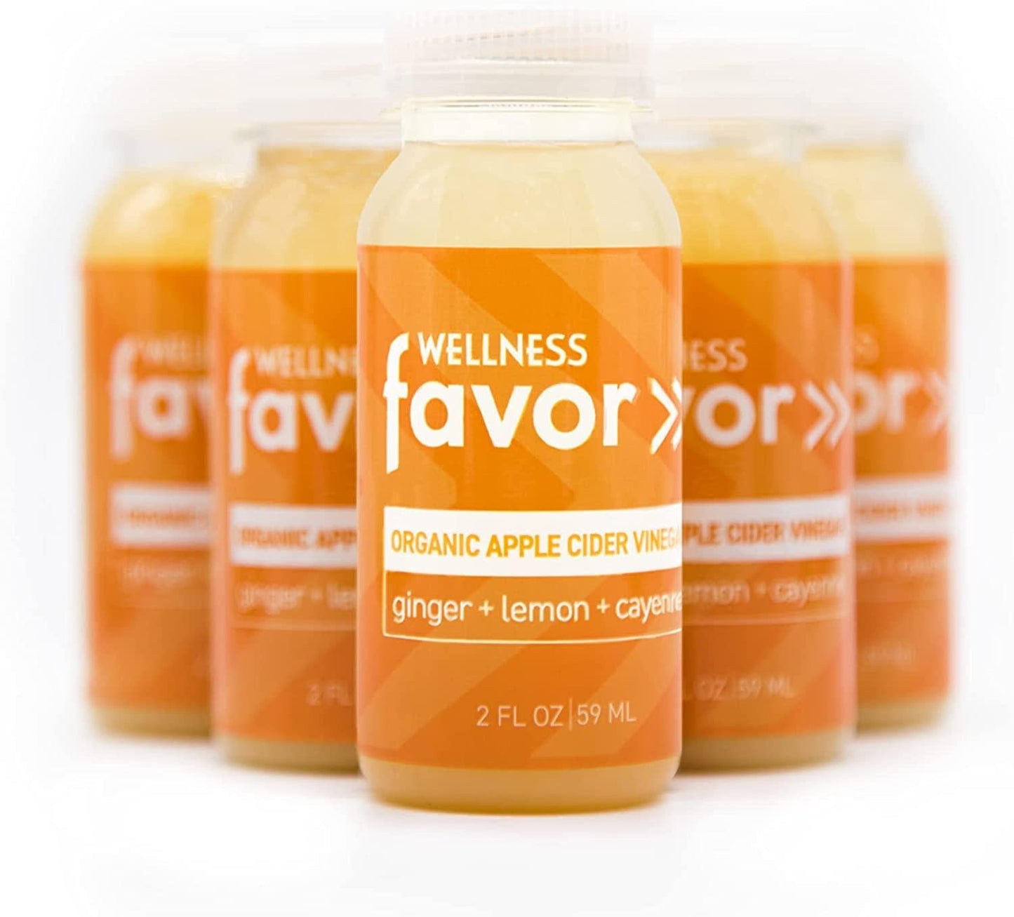 Favor Apple Cider Vinegar Wellness Shot with Ginger, Lemon and Cayenne - Organic Drink for Immunity Boost, Digestion and Gut Health - Pack of 12 (2 fl oz Each)