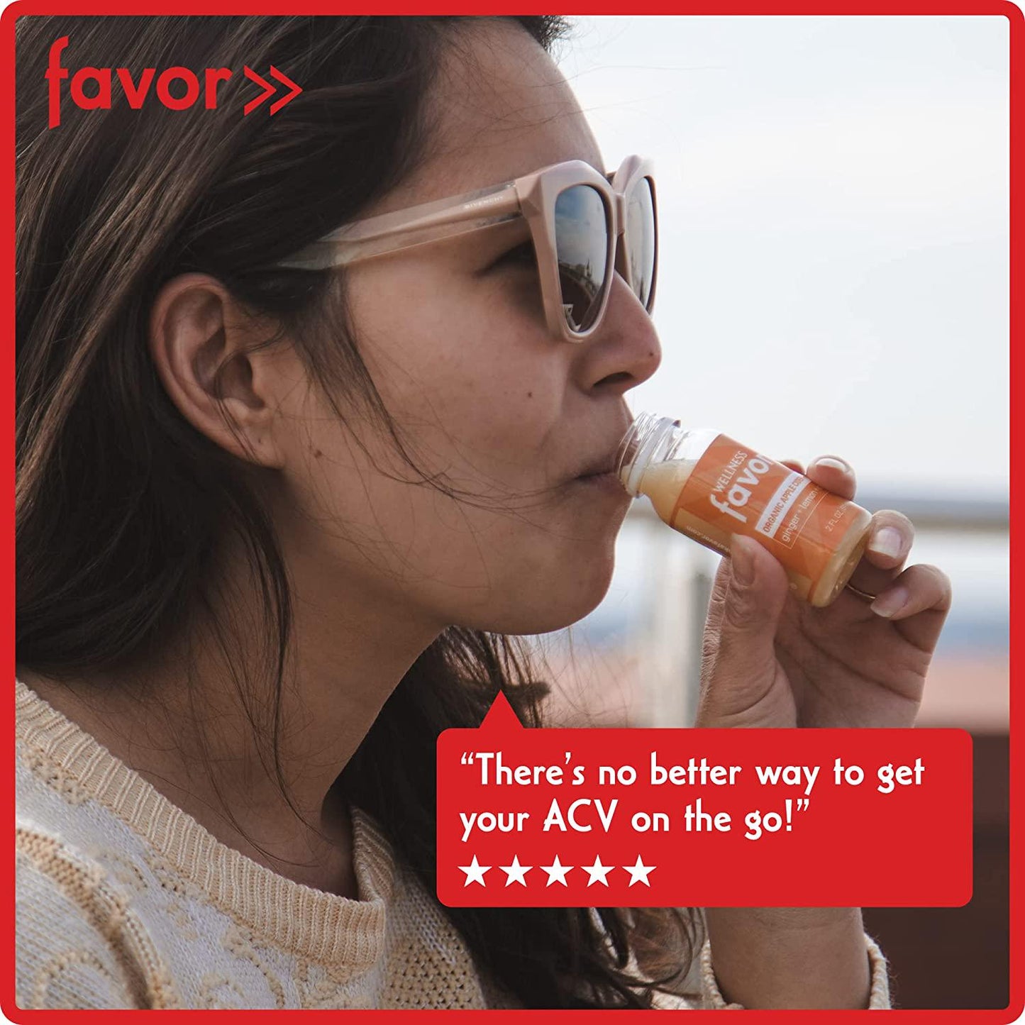 Favor Apple Cider Vinegar Wellness Shot with Ginger, Lemon and Cayenne - Organic Drink for Immunity Boost, Digestion and Gut Health - Pack of 12 (2 fl oz Each)