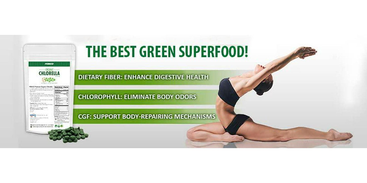 Febico Pure Organic Chlorella Tablets,500 Counts- Rich Ingredients,Vitamin, Vegan, Best Green Superfood, high-quality, non-gmo, detox, USDA, With Broken Cell Wall Chlorella and Chlorella Growth Factor