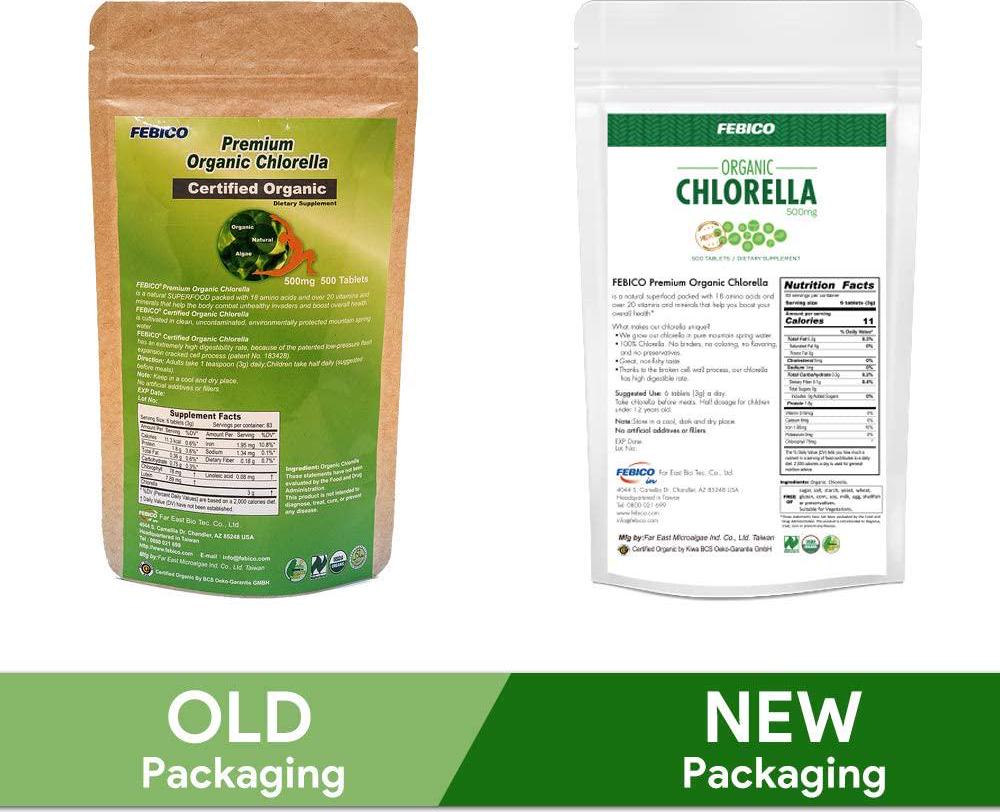Febico Pure Organic Chlorella Tablets,500 Counts- Rich Ingredients,Vitamin, Vegan, Best Green Superfood, high-quality, non-gmo, detox, USDA, With Broken Cell Wall Chlorella and Chlorella Growth Factor