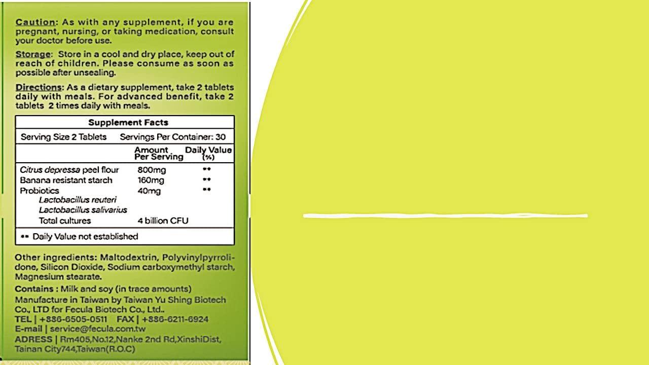 Fecula Biotech Love Living Tablets, Benefits Blood Pressure, Blood Sugar, Blood Lipids Parameters, Green Banana Resistant Starch, Taiwan Citrus depressa Hayata Syn- biotics, 60 Vegetarian Tablets
