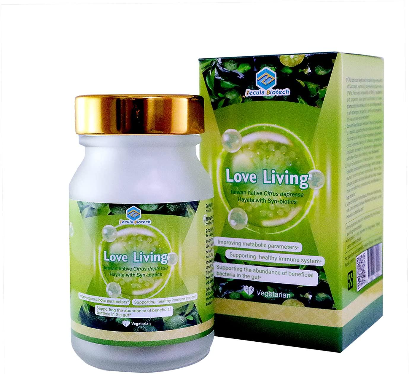 Fecula Biotech Love Living Tablets, Benefits Blood Pressure, Blood Sugar, Blood Lipids Parameters, Green Banana Resistant Starch, Taiwan Citrus depressa Hayata Syn- biotics, 60 Vegetarian Tablets