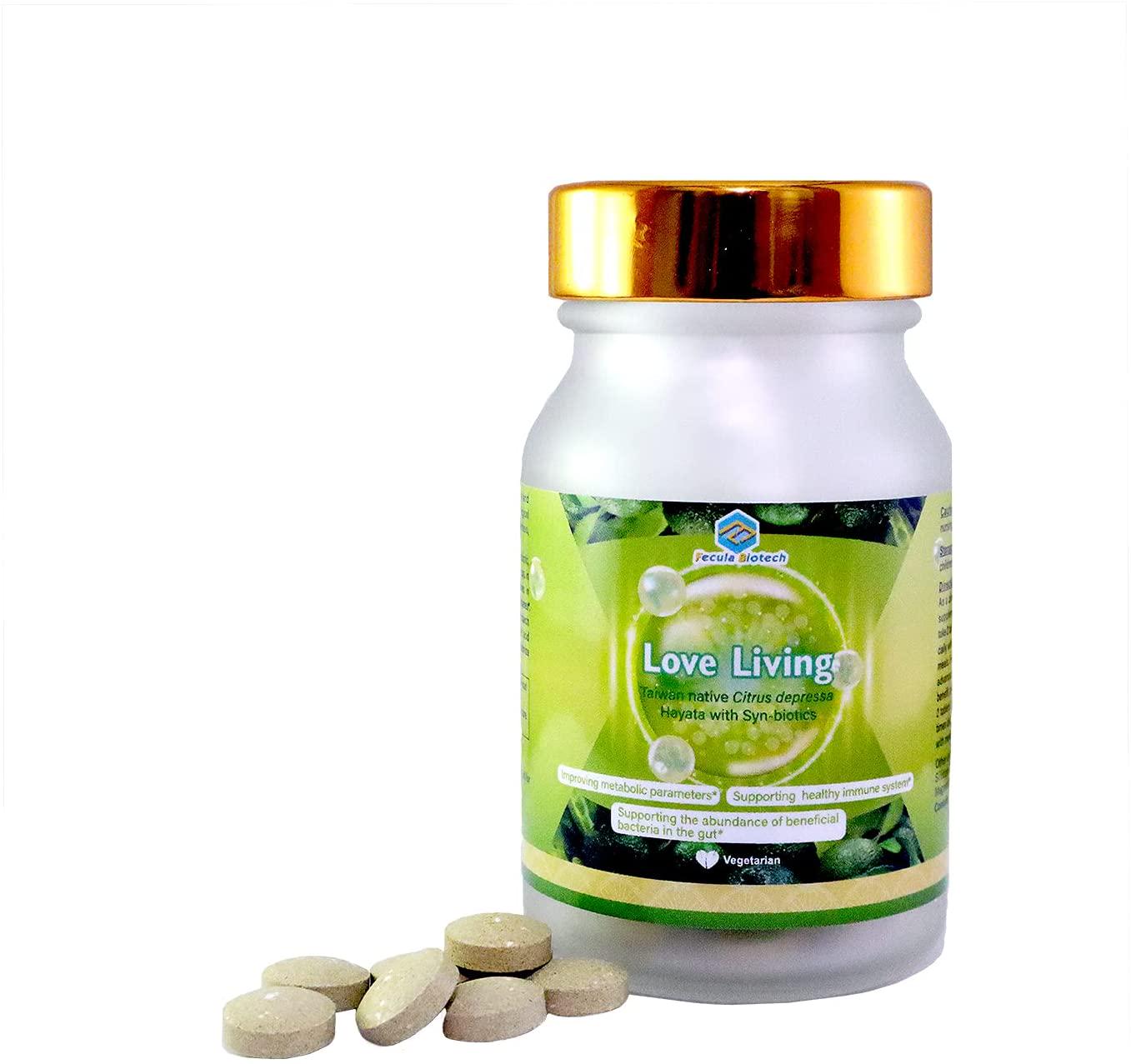 Fecula Biotech Love Living Tablets, Benefits Blood Pressure, Blood Sugar, Blood Lipids Parameters, Green Banana Resistant Starch, Taiwan Citrus depressa Hayata Syn- biotics, 60 Vegetarian Tablets