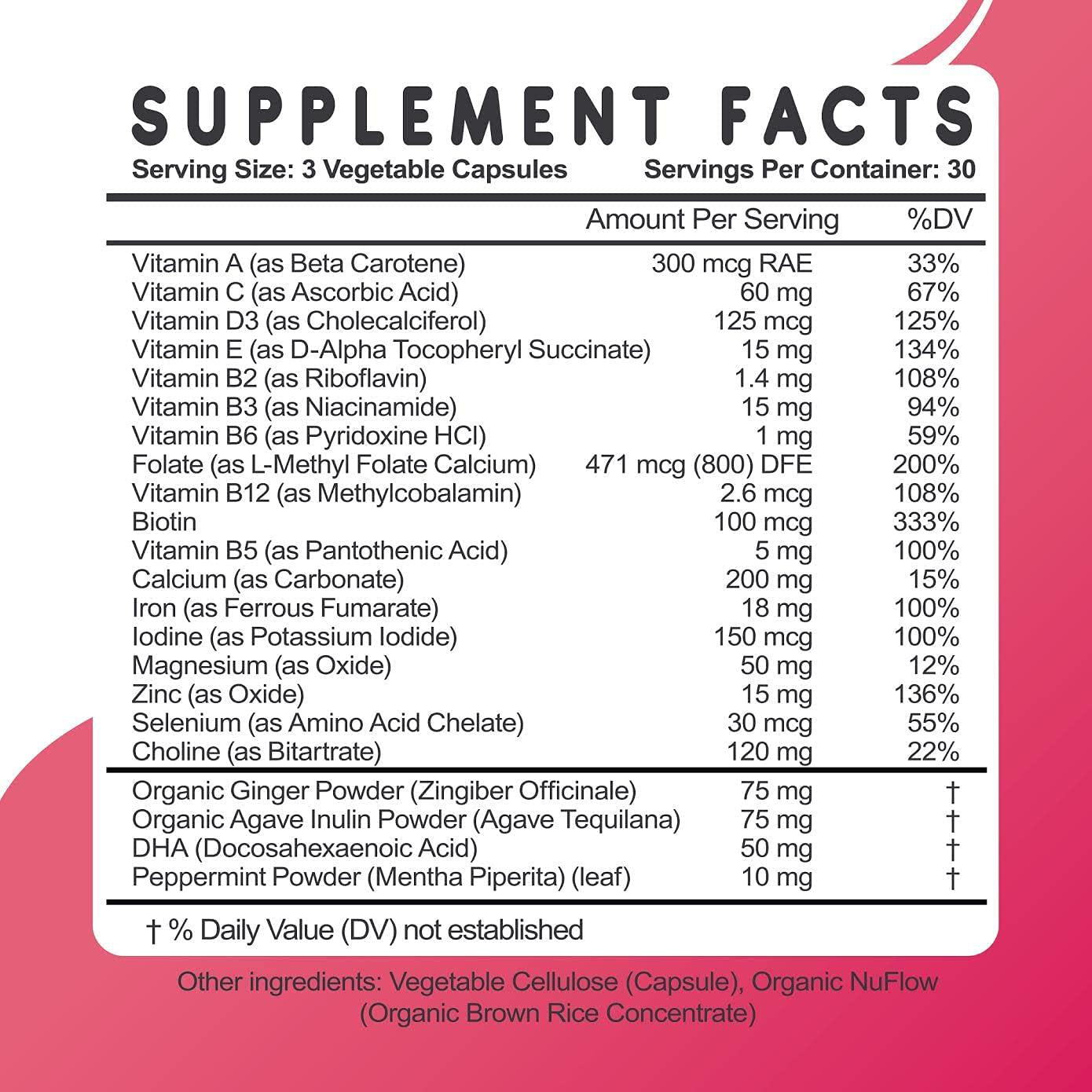 Feed Mom and Me Prenatal Vitamin + DHA, 22 Vitamins and Minerals for Baby’s Development and Mom Nourishment: Folate, Selenium, Iron, Choline, Vitamin C, D3, Calcium, Gluten and Soy Free, NON-GMO 30 Day Supply
