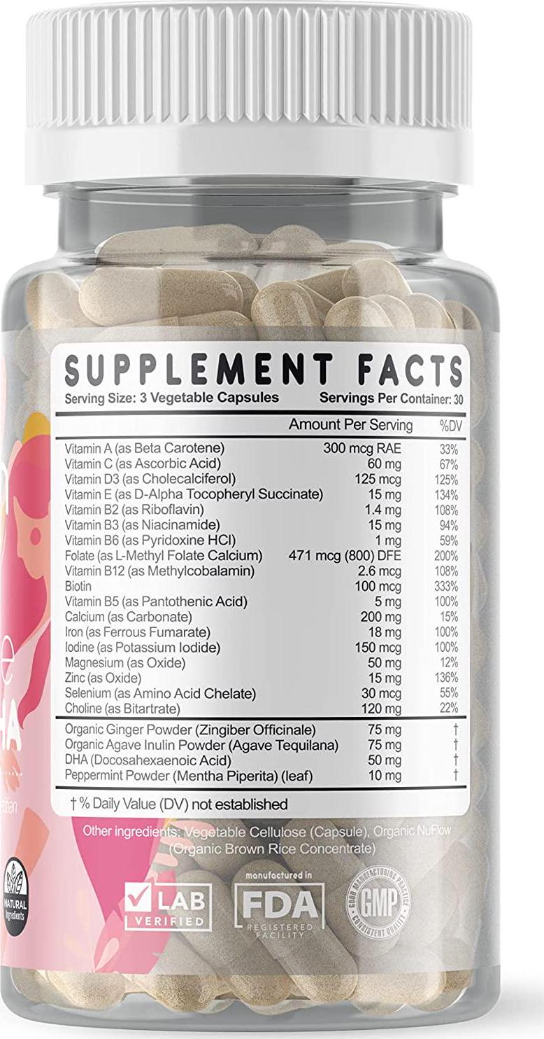 Feed Mom and Me Prenatal Vitamin + DHA, 22 Vitamins and Minerals for Baby’s Development and Mom Nourishment: Folate, Selenium, Iron, Choline, Vitamin C, D3, Calcium, Gluten and Soy Free, NON-GMO 30 Day Supply