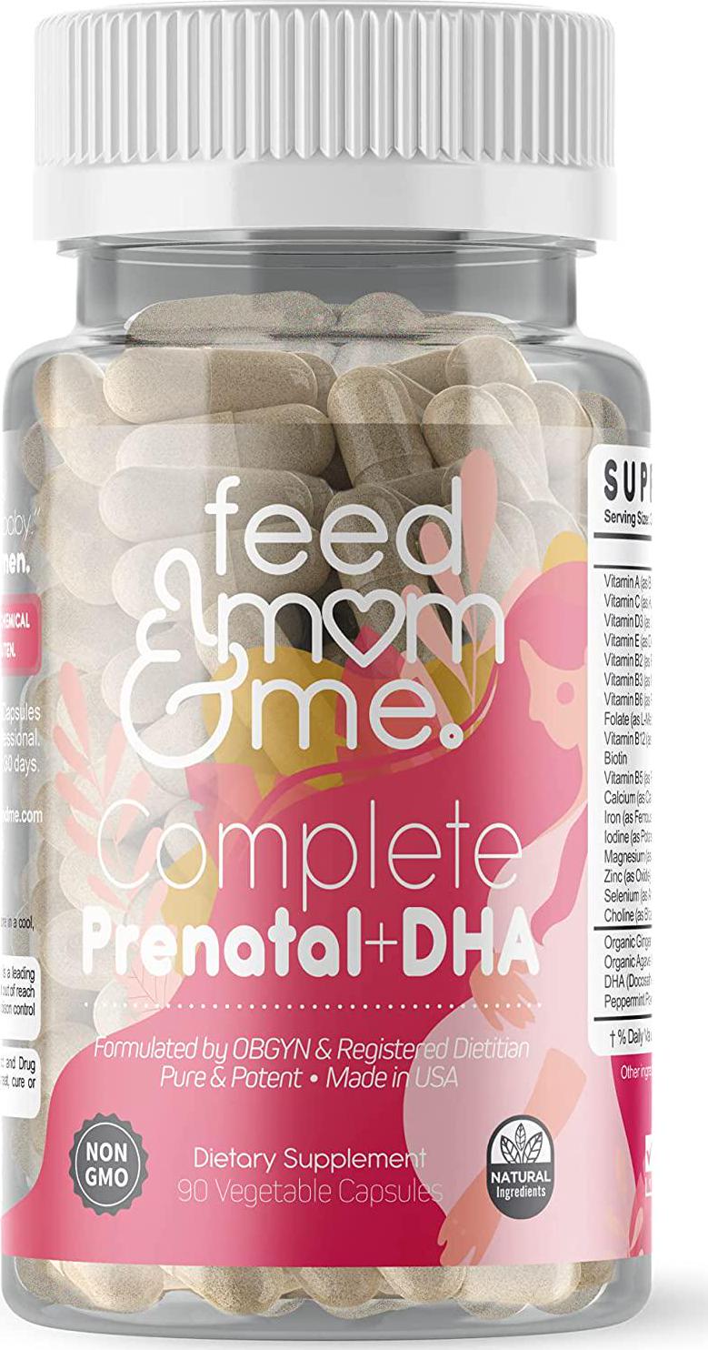 Feed Mom and Me Prenatal Vitamin + DHA, 22 Vitamins and Minerals for Baby’s Development and Mom Nourishment: Folate, Selenium, Iron, Choline, Vitamin C, D3, Calcium, Gluten and Soy Free, NON-GMO 30 Day Supply