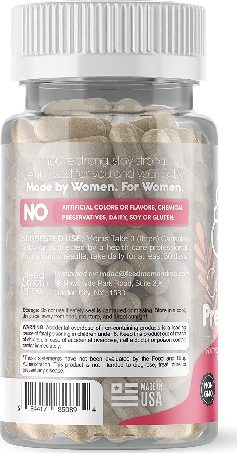 Feed Mom and Me Prenatal Vitamin + DHA, 22 Vitamins and Minerals for Baby’s Development and Mom Nourishment: Folate, Selenium, Iron, Choline, Vitamin C, D3, Calcium, Gluten and Soy Free, NON-GMO 30 Day Supply