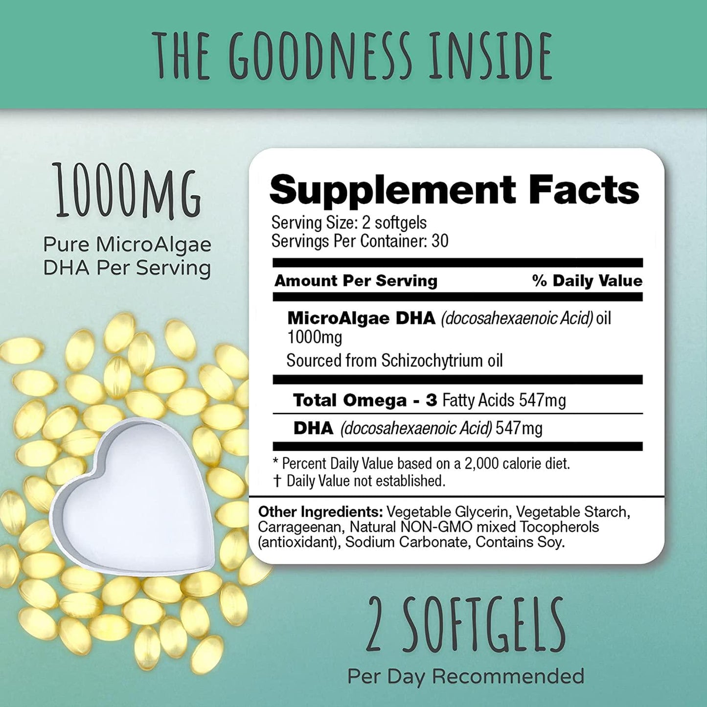 FeelGood Superfoods Vegan Omega-3 Supplement, DHA from Algae Supports Heart, Joint, Brain and Eye Health Non-GMO and Sustainably Sourced, 60 Softgels
