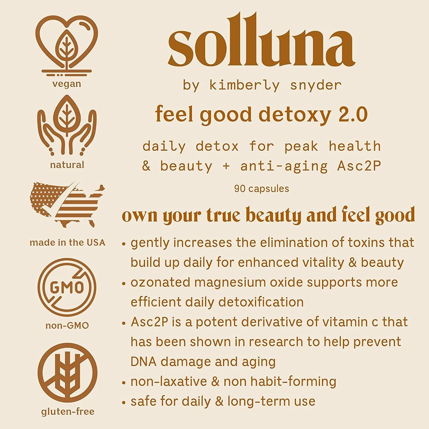 Feel Good Detoxy 2.0 Solluna by Kimberly Snyder Natural Detox Colon Cleanse Relieves Constipation, Gas and Bloating Improves Regularity and Enhances Vitality Ozonated Magnesium Oxide and Asc2P