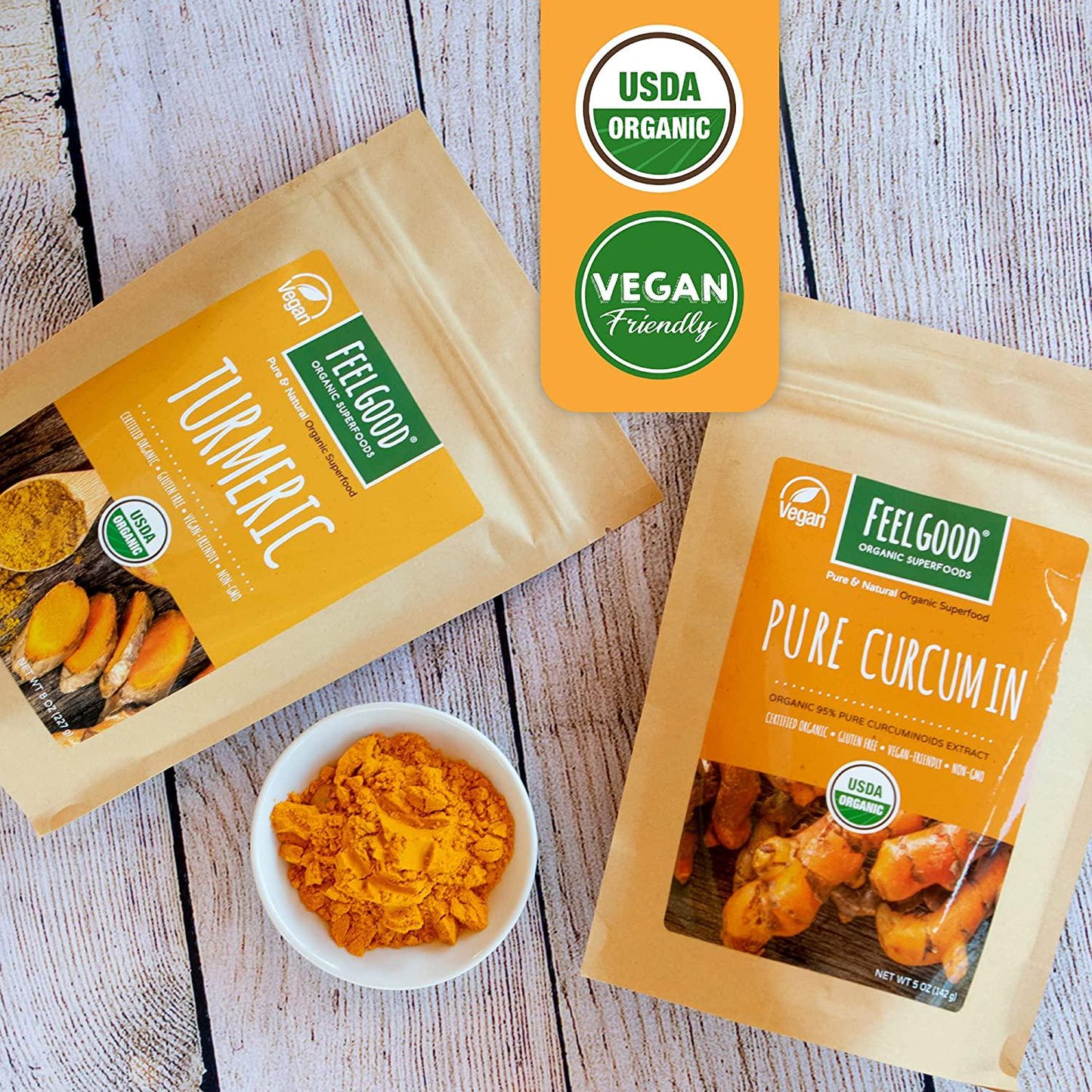 Feelgood Superfoods Pure Curcumin Powder in a Resealable Bag, 5 oz