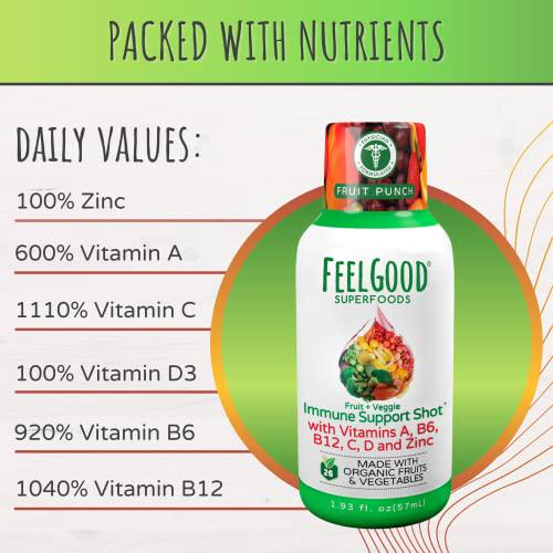 Feelgood Superfoods 26 Fruits and Veggies Immune Support Shot Supplements, Fruit Punch Flavor, Pack of 10