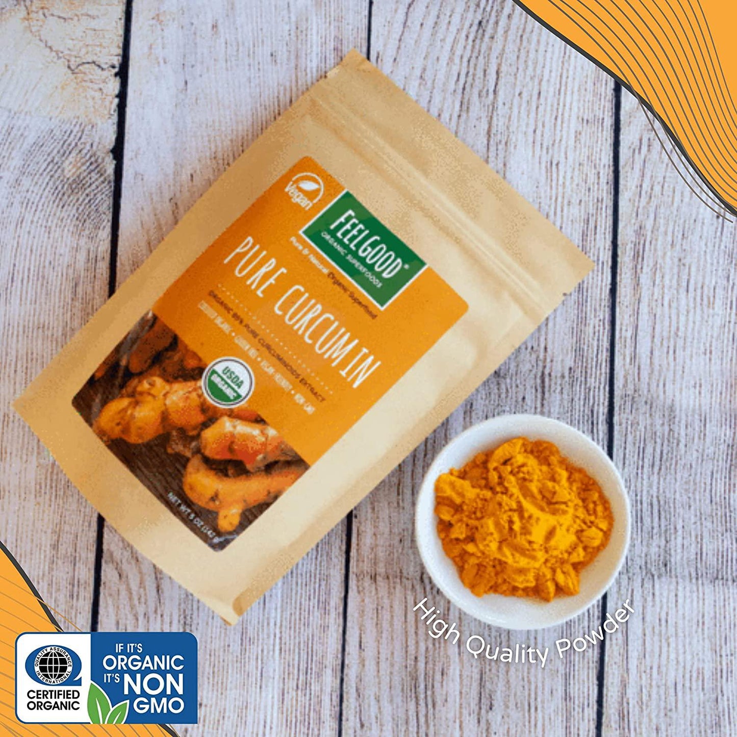 Feelgood Superfoods Pure Curcumin Powder in a Resealable Bag, 5 oz