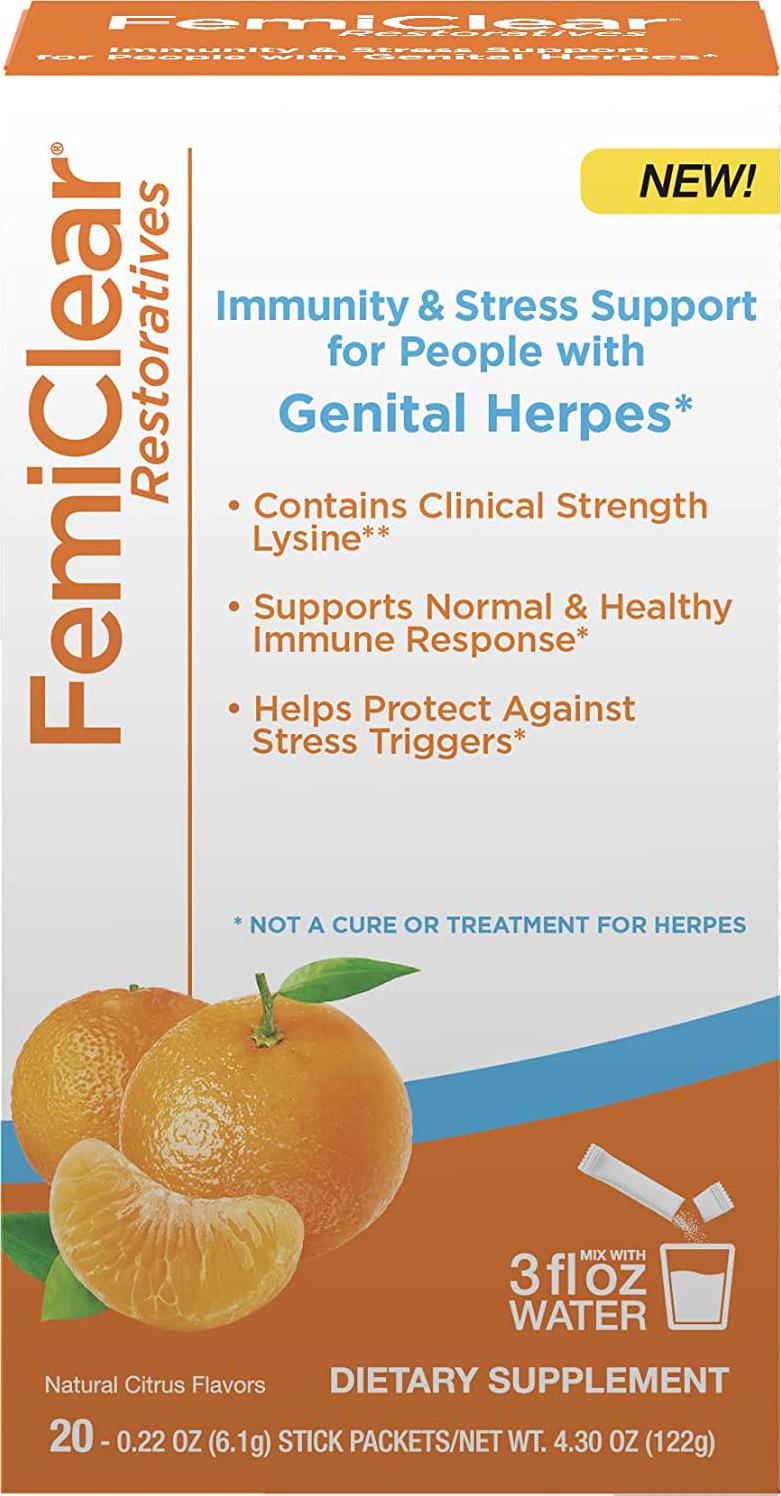 FemiClear Restoratives | Immunity and Stress Support with L-Lysine | Dietary Supplement Drink Mix | 20 Count