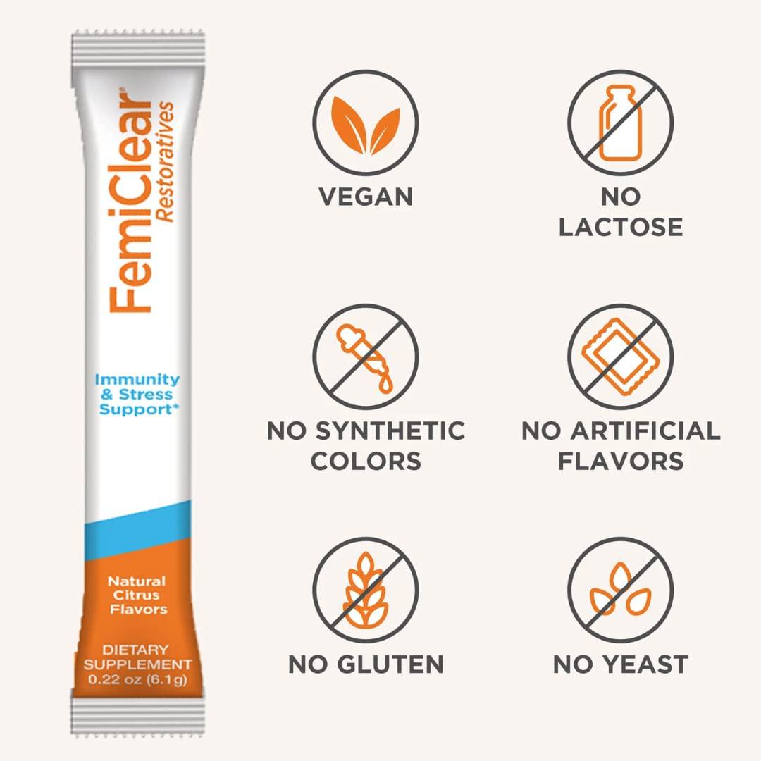 FemiClear Restoratives | Immunity and Stress Support with L-Lysine | Dietary Supplement Drink Mix | 20 Count