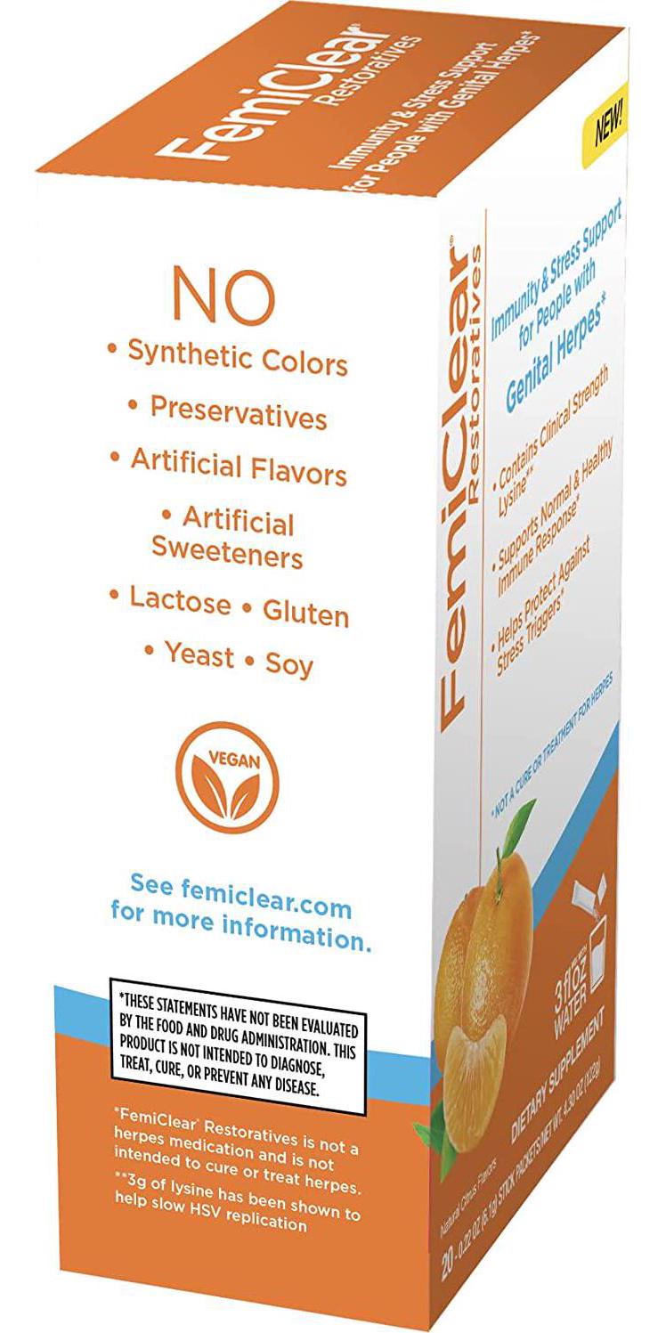 FemiClear Restoratives | Immunity and Stress Support with L-Lysine | Dietary Supplement Drink Mix | 20 Count