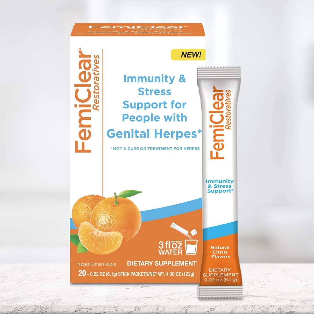 FemiClear Restoratives | Immunity and Stress Support with L-Lysine | Dietary Supplement Drink Mix | 20 Count