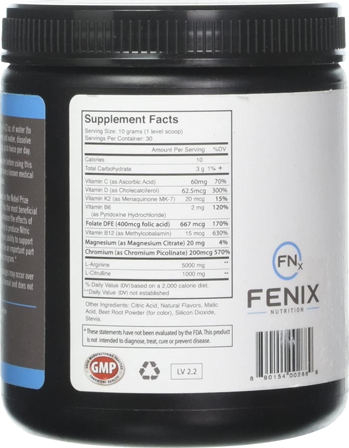 Fenix Nutrition L-Arginine Complete, Mixed Berry - 5000mg L Arginine, Nitric Oxide Booster, Natural Supplement, Increases Energy and Endurance