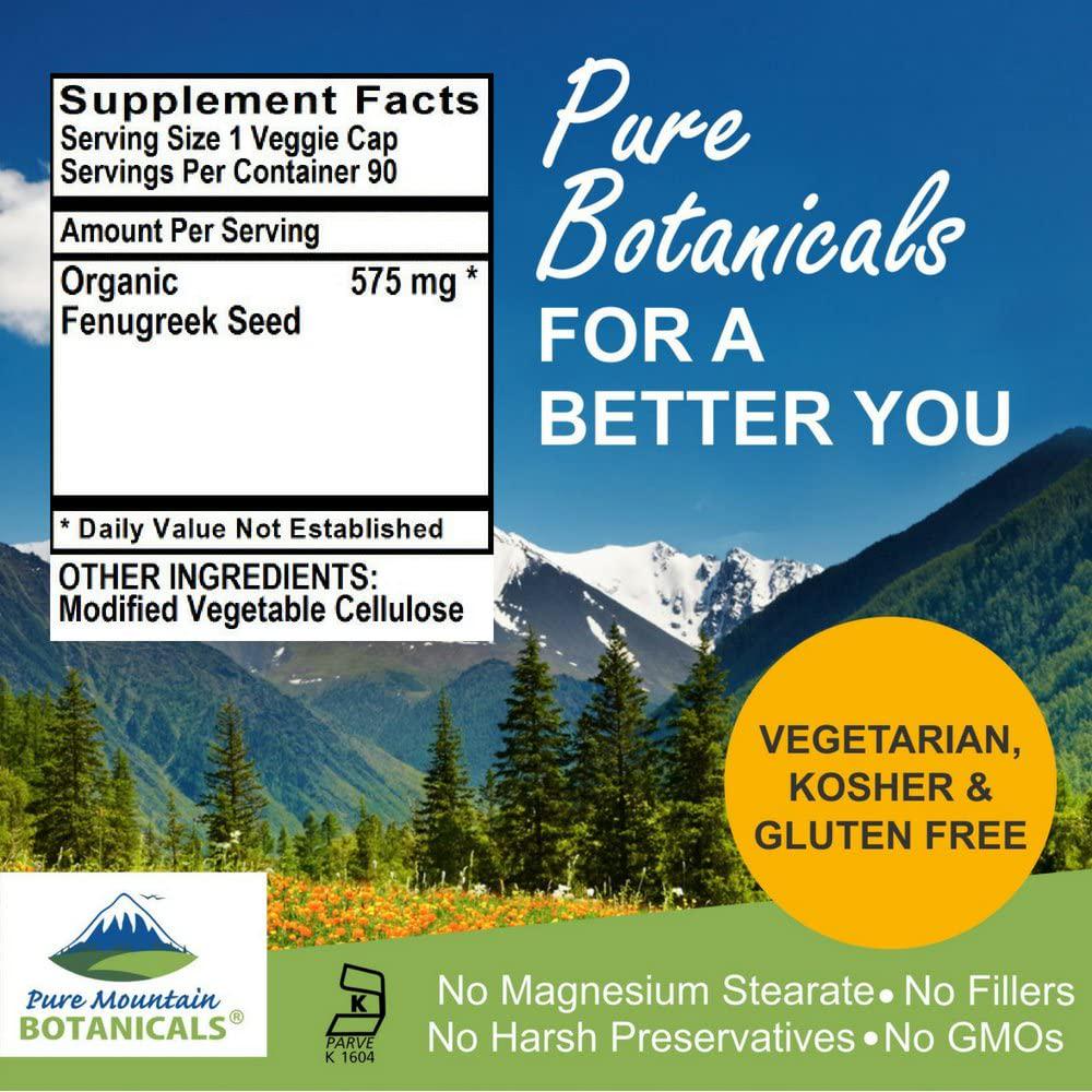 Fenugreek Capsules - 90 Kosher Vegan Caps - Now with 575mg Organic Fenugreek Seed Powder