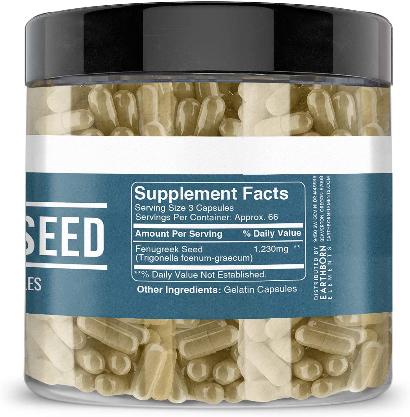 Fenugreek Seed, 200 Capsules, 1230 mg Servings, Non-GMO, Gluten-Free, Naturally Sourced, No Stearate or Rice Filler, Pure and Potent, Made in USA, Lab-Tested, Satisfaction Guaranteed