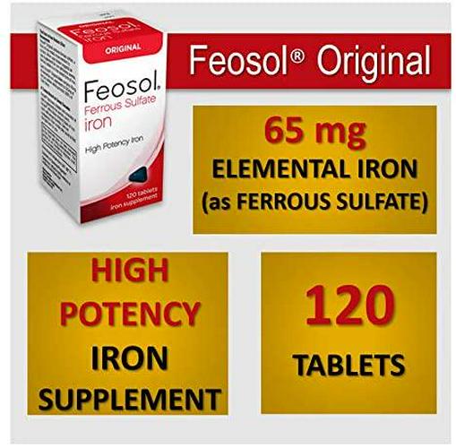 Feosol Ferrous Sulfate Iron, 120 Count, High Potency Iron Supplement