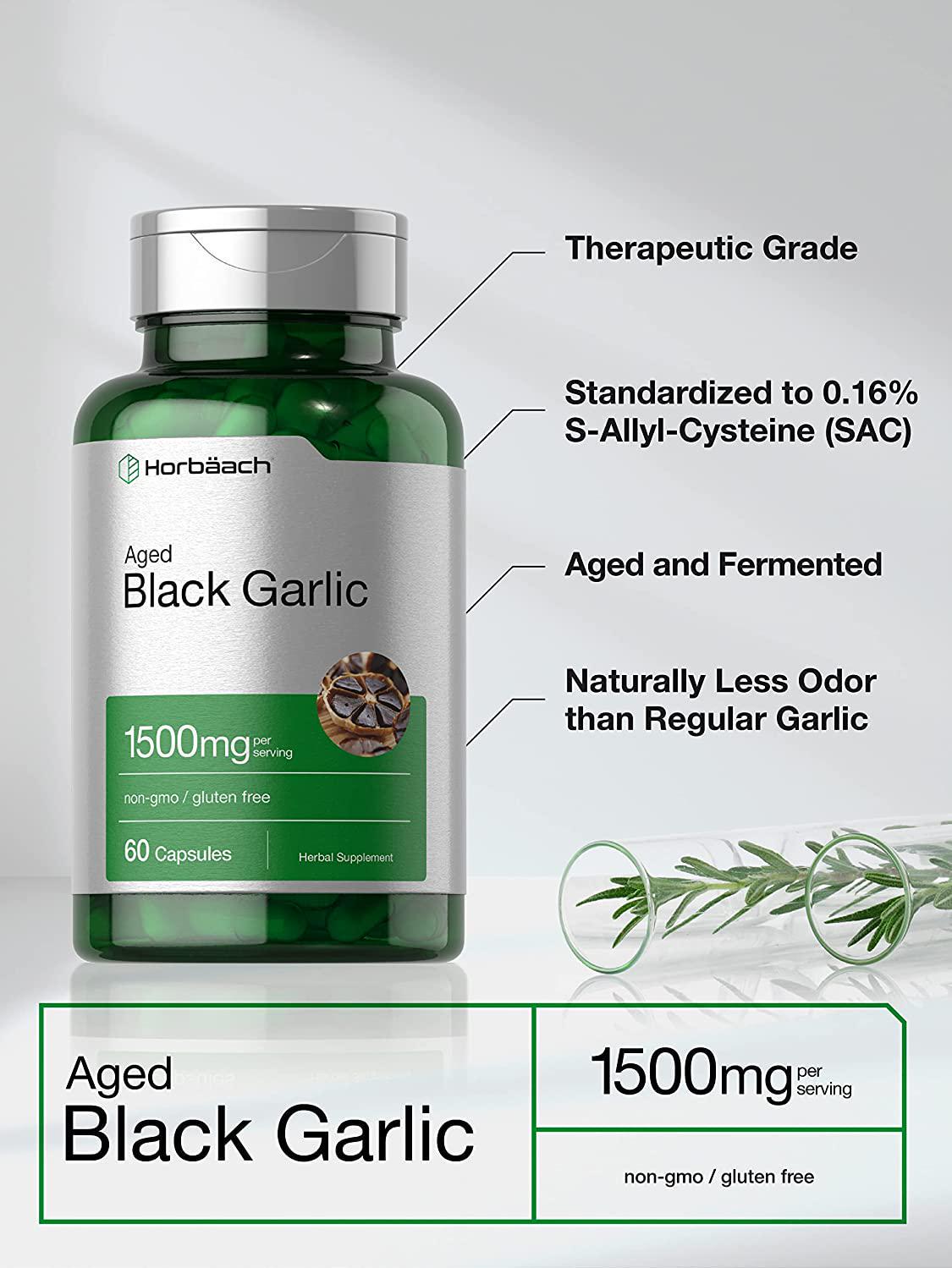 Fermented Black Garlic Capsules | 1000mg | 60 Count | Non-GMO, Gluten Free | by Horbaach