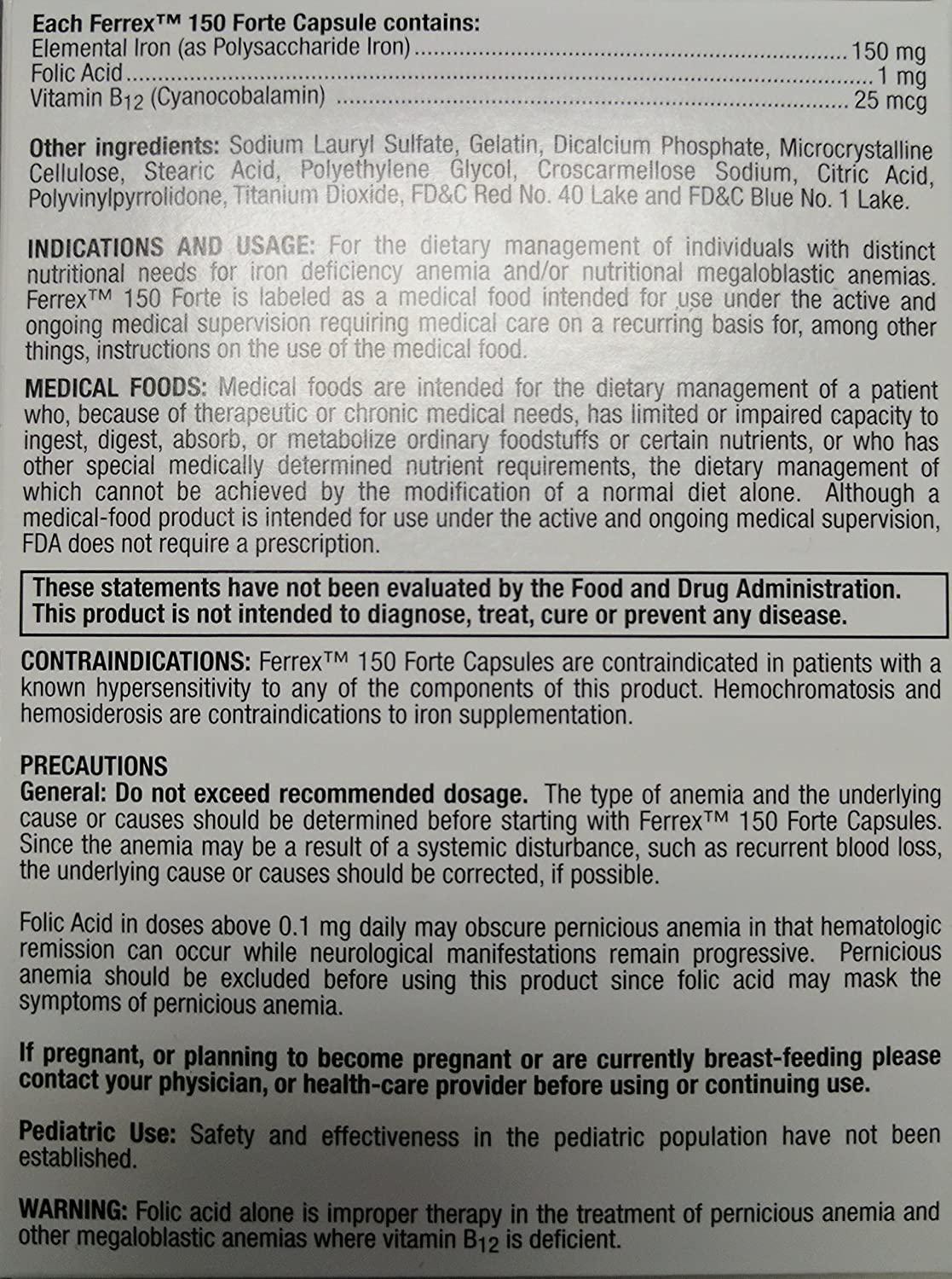 Ferrex 150 Forte Capsules - 100 count blister pack