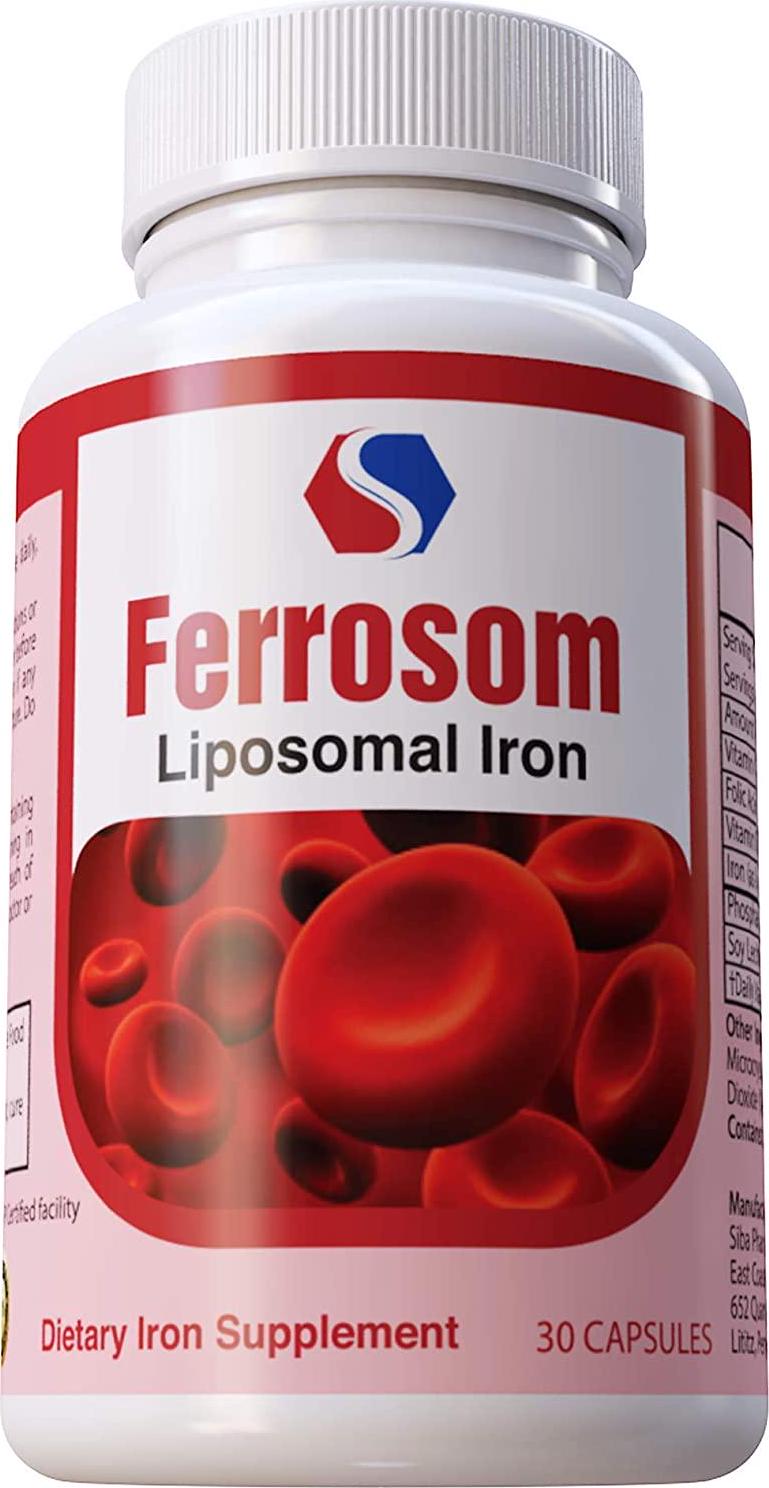 Ferrosom Iron Supplement by Siba Pharm – Liposomal Dietary Iron Vitamin – Rich in Vitamin C, B12, Folic Acid - Vegan
