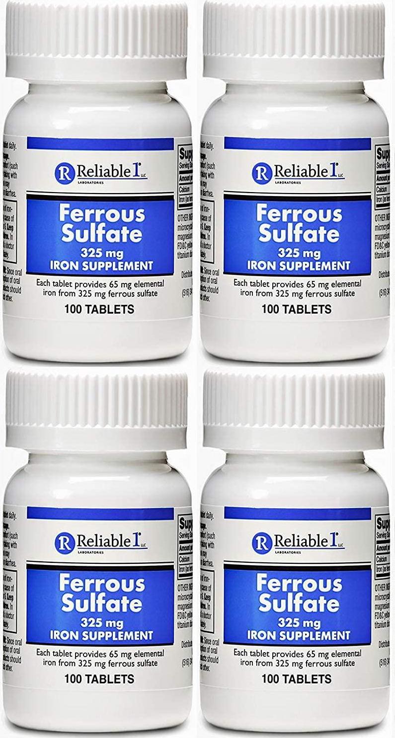 Ferrous Sulfate Iron 325 Mg Generic for Feosol 100 Tablets Pack of 4