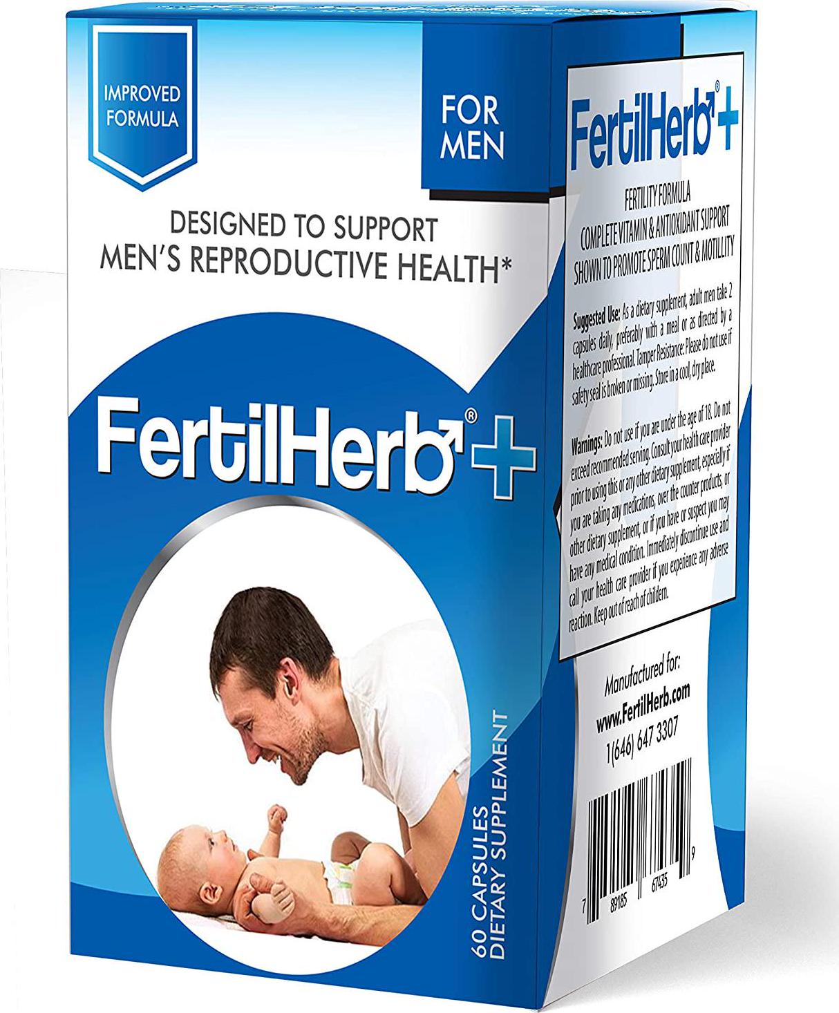 FertilHerbÂ + for Men Fertility Supplement | Doctor Recommended, All Natural, Antioxidants, Herbal Fertility Formula and Multivitamin for Men, 30 Servings Per Bottle