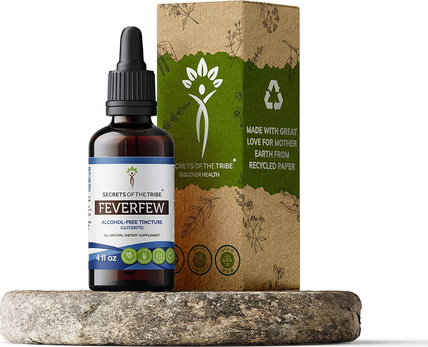 Feverfew Alcohol-Free Liquid Extract, Organic Feverfew (Tanacetum parthenium) Dried Herb Tincture Supplement (4 FL OZ)